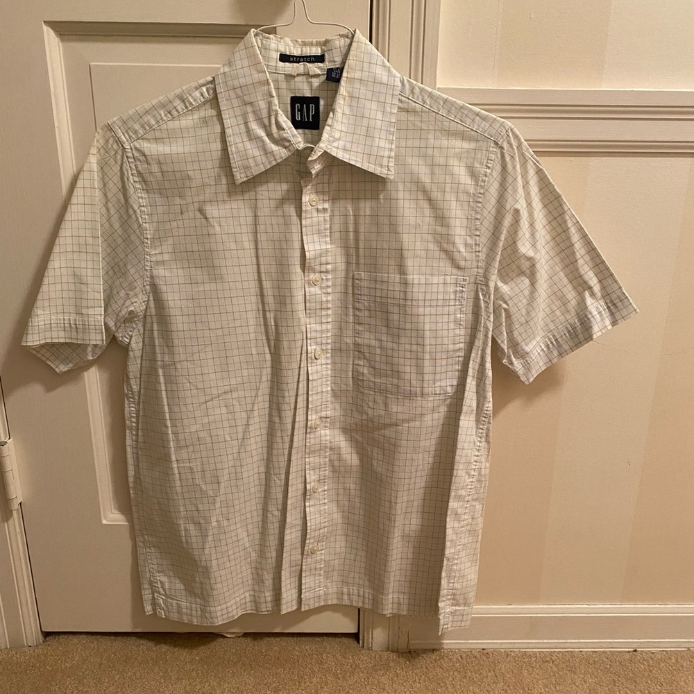 Gap Mens Small White Short Sleeve Stretch Cotton Button Down Casual Shirt S